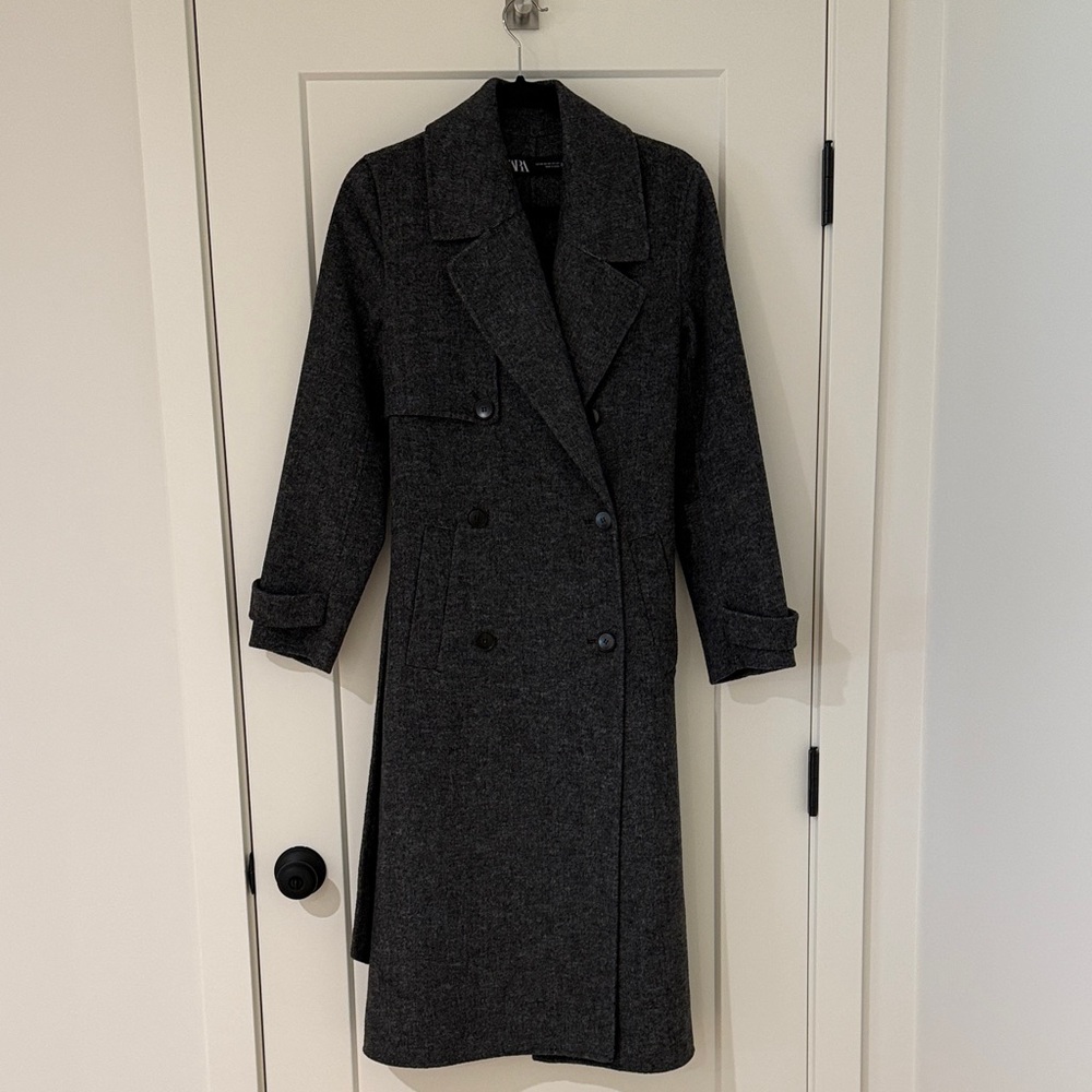 Dark Gray Wool Double-Breasted Coat